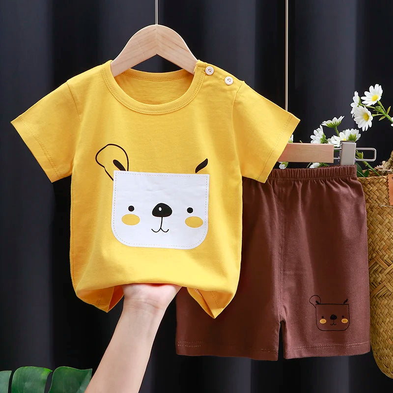 Kids Clothes Set featuring a playful monkey design, showcasing fun activities like ice and sponge application for kids.