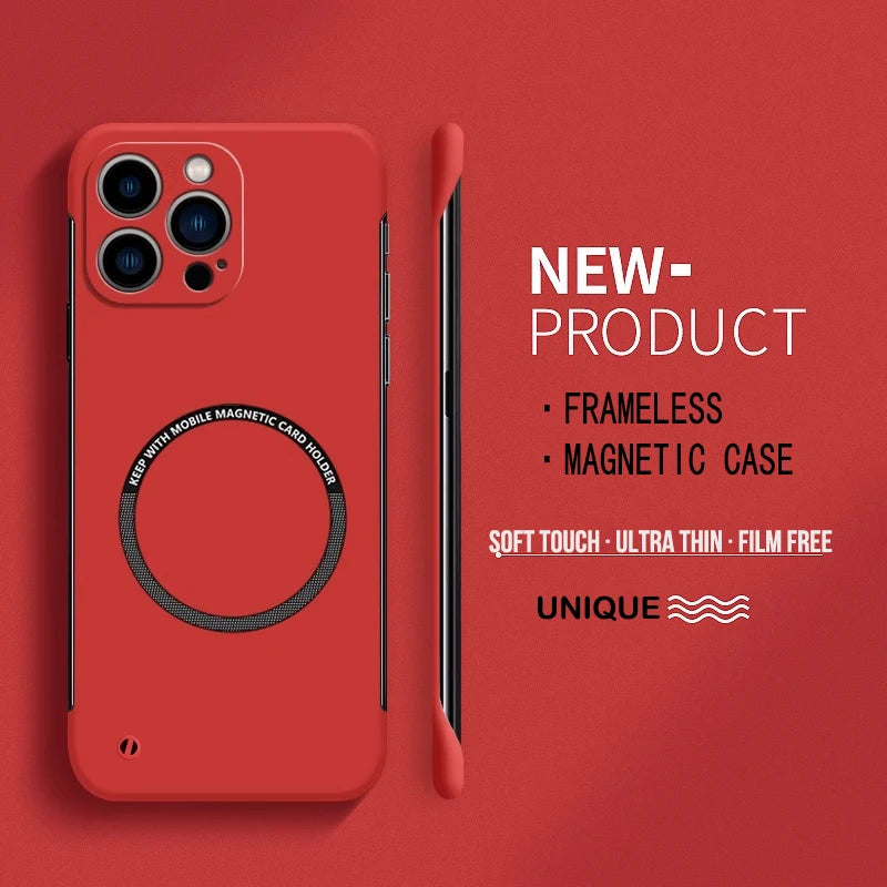 Ultra-Thin Matte Magnetic Phone Case for iPhone 14-17, Frameless Hard PC