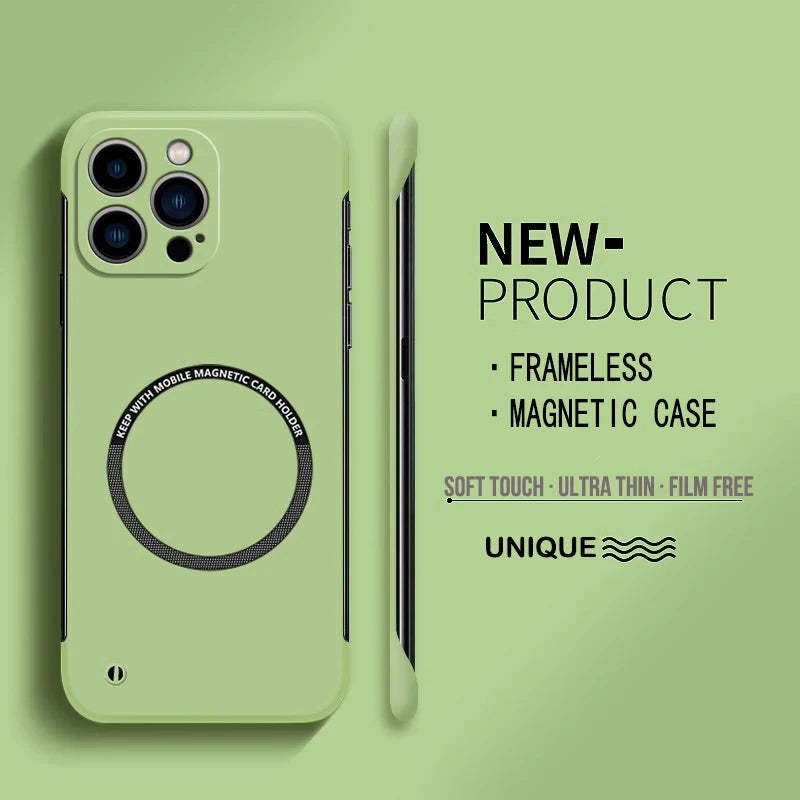 Ultra-Thin Matte Magnetic Phone Case for iPhone 14-17, Frameless Hard PC