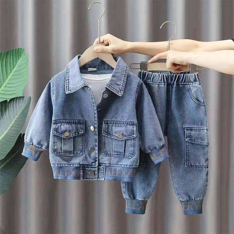 Boys Casual Clothing Set, Jacket and Jeans Two-Piece for Spring and Autumn