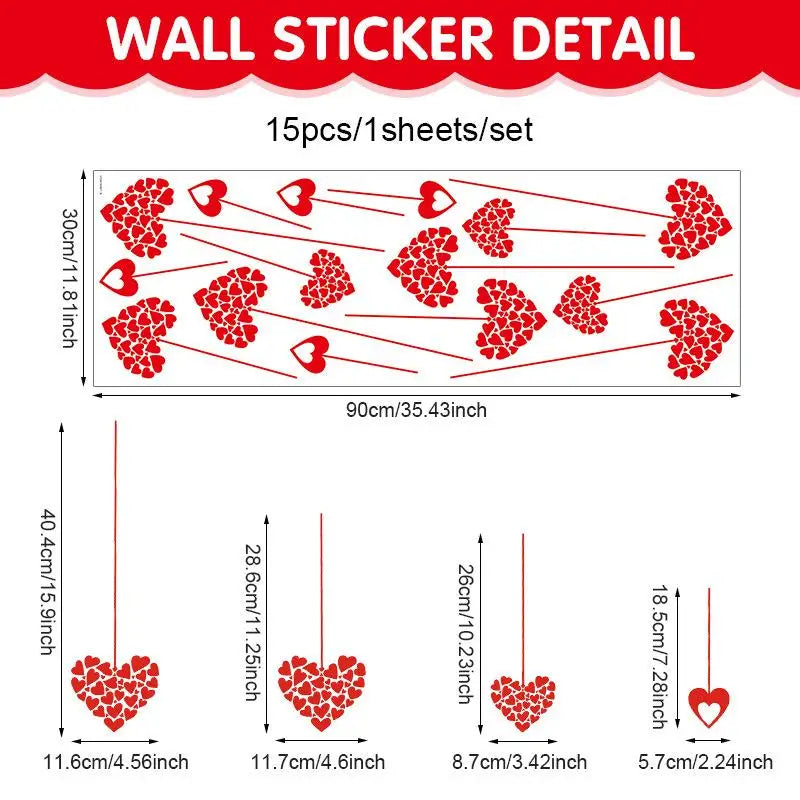 Valentine's Day Heart Stickers, Decorative Glass Window Decals
