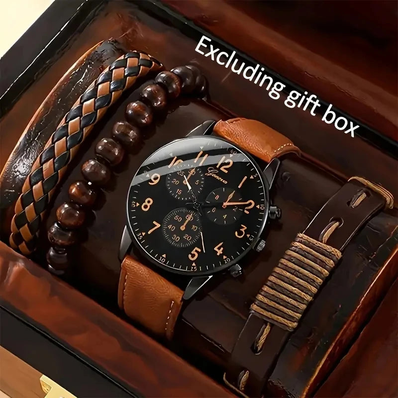 Men’s Hip-Hop Style Quartz Watch & Bracelet Set