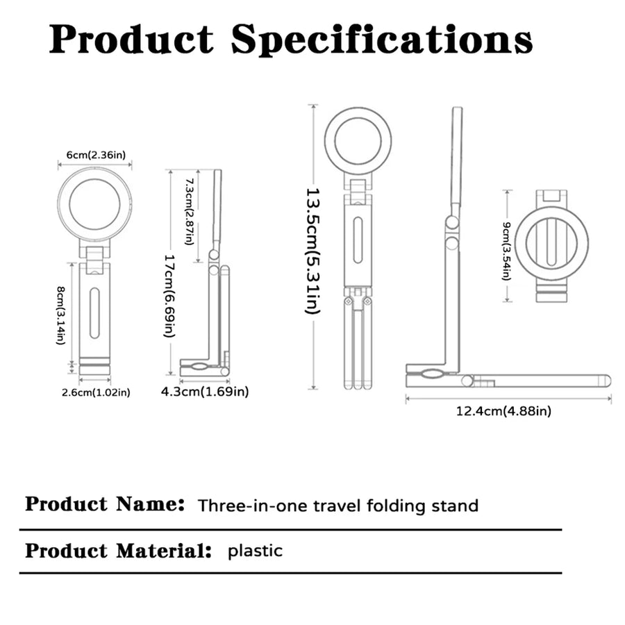 MagSafe Magnetic Phone Tripod – Foldable Selfie Stick Tripod with Detachable Legs, 360° Handheld Travel Stand for iPhone 17/16/15/14/13 Pro