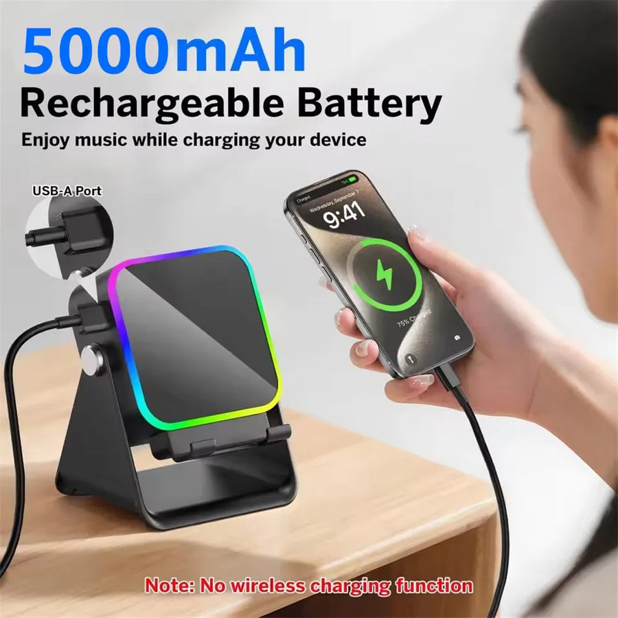 3500mAh rechargeable battery with phone charging stand and person using phone