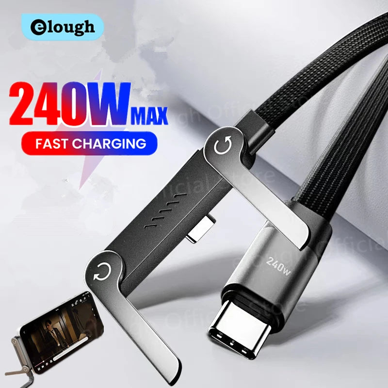 240W MAX fast charging USB-C cable with foldable phone holder stand