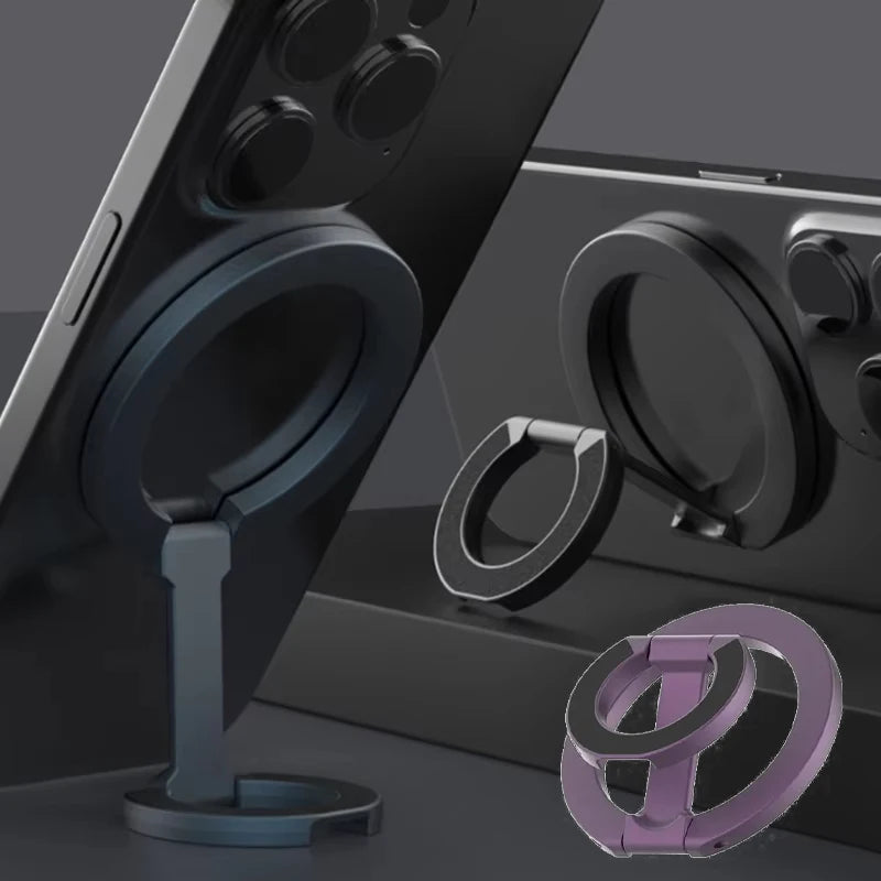 Magnetic Phone Stand – Double-Sided Ring Holder, Folding Desktop Bracket, 360° Rotation
