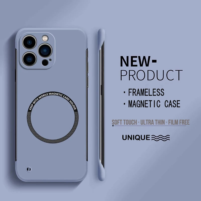 Ultra-Thin Matte Magnetic Phone Case for iPhone 14-17, Frameless Hard PC