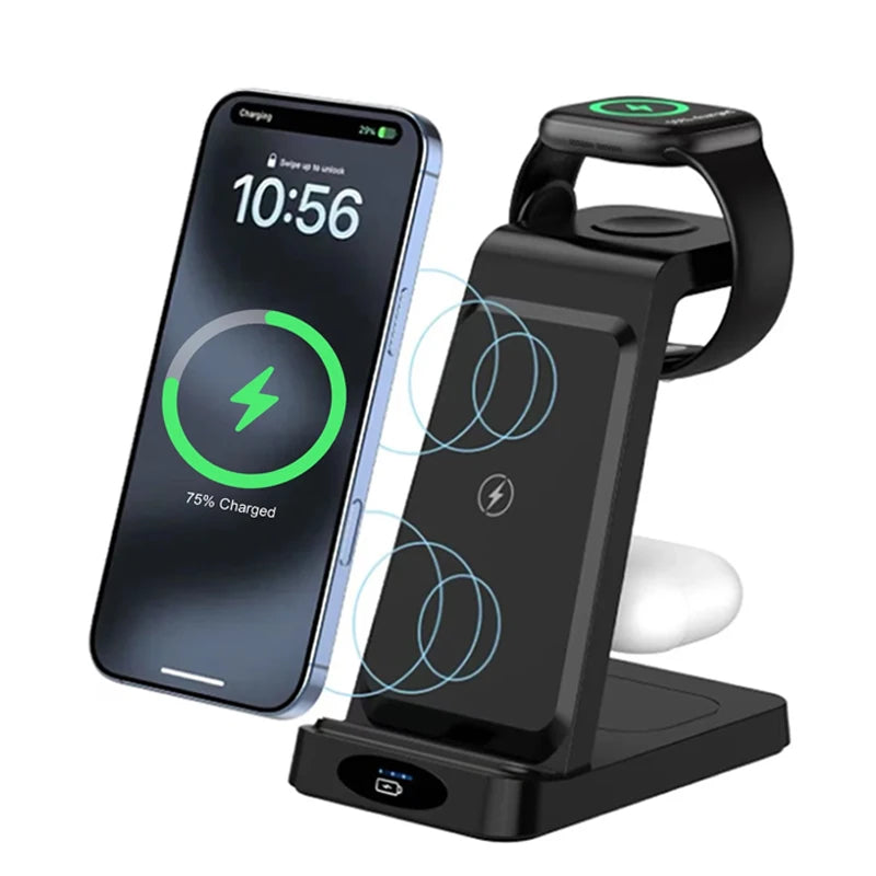 3-in-1 Wireless Charger – Desktop Charging Stand for iPhone, iWatch & Earbuds