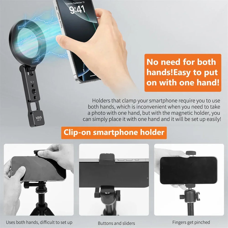 Magnetic Phone Tripod Mount – MagSafe Cold Shoe Mount with 1/4 Screw for iPhone & Android