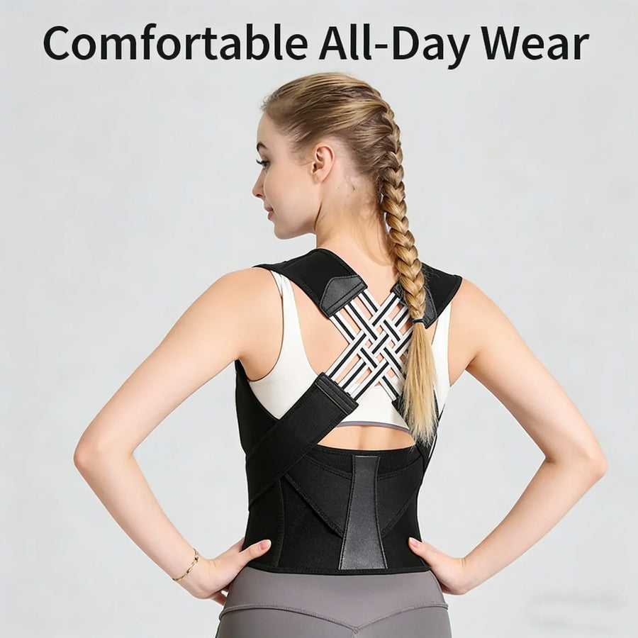 Posture Corrector for Men and Women – Adjustable Back Brace with Cross Straps, Upper & Lower Back