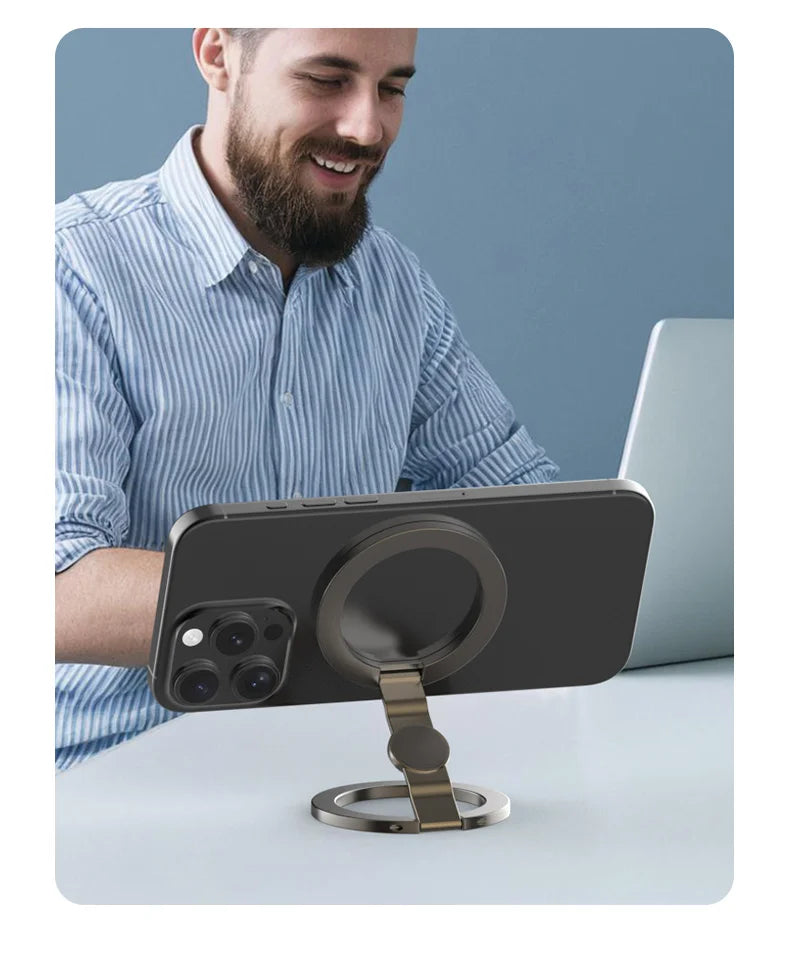 Double-Sided MagSafe Phone Holder – Foldable 360° Rotating Stand for iPhone 14/15/16