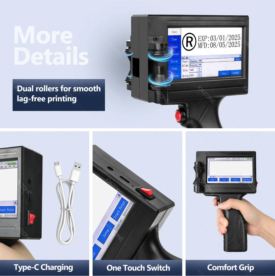 Portable handheld inkjet printer back view