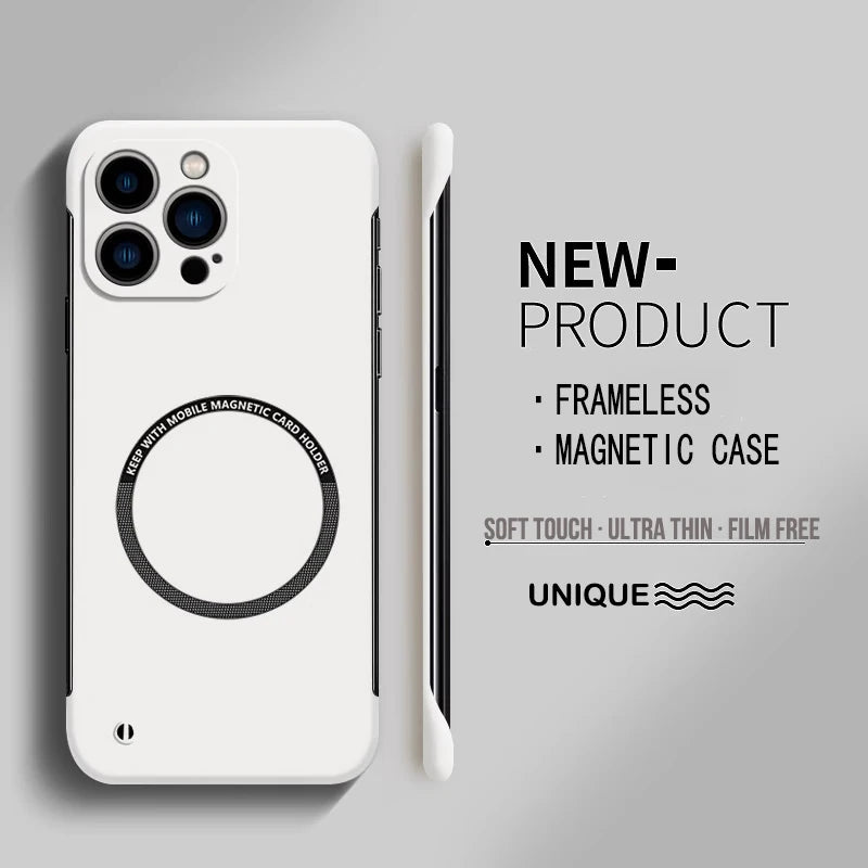 Ultra-Thin Matte Magnetic Phone Case for iPhone 14-17, Frameless Hard PC