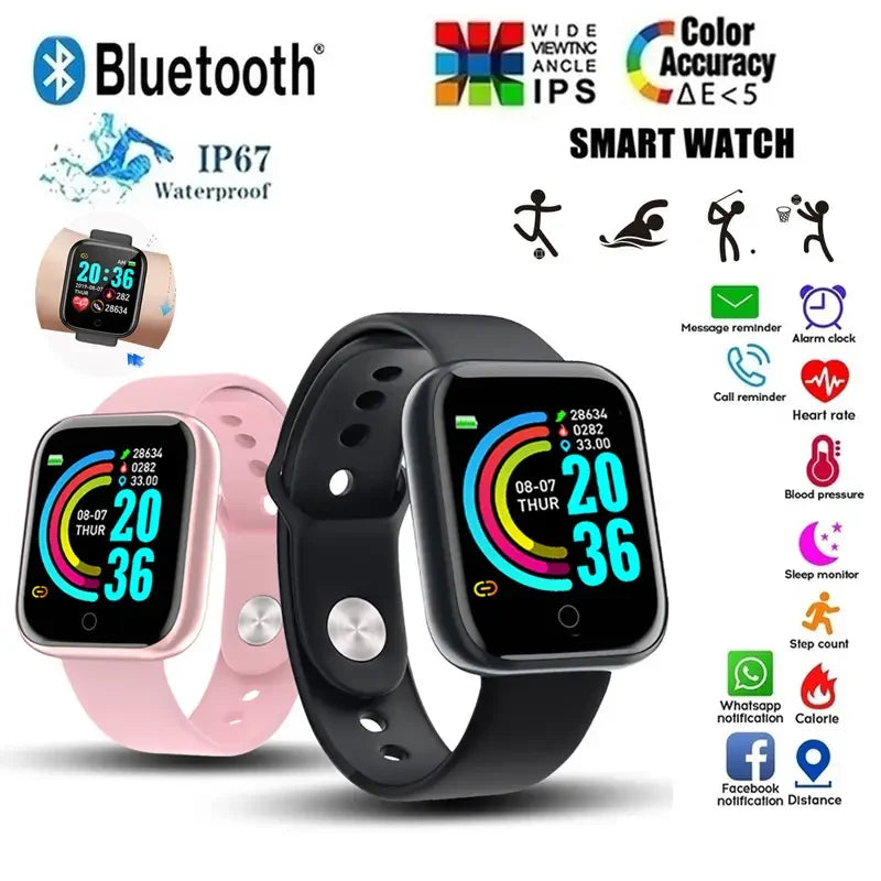 Smart Watch Y68 fitness tracker – pink and black models with color touchscreen