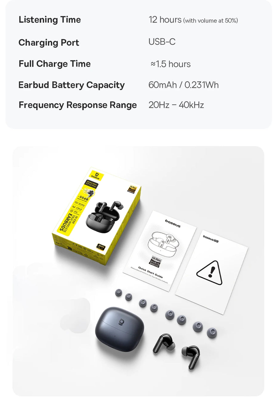 Earbuds comparison chart showing model differences and specifications on a white background