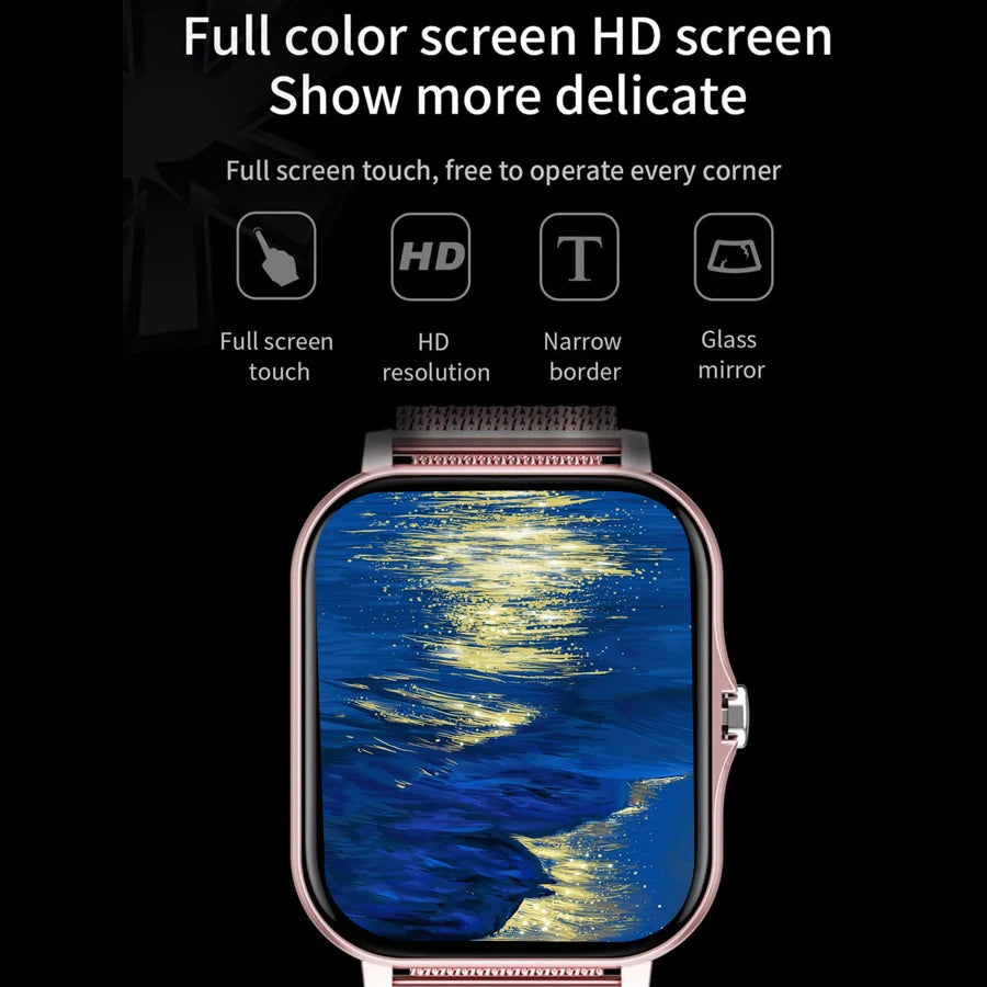 Smartwatch with a full color screen and HD display on a black background