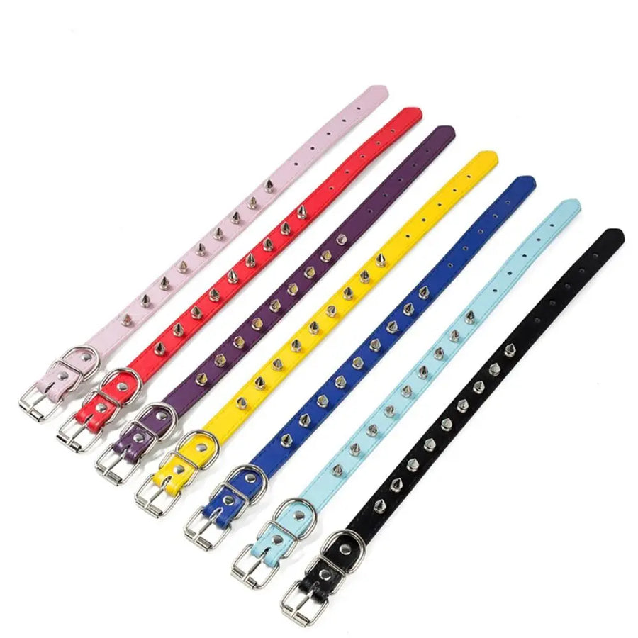Colorful spiked dog collars with studs – adjustable PU leather collars for dogs and cats