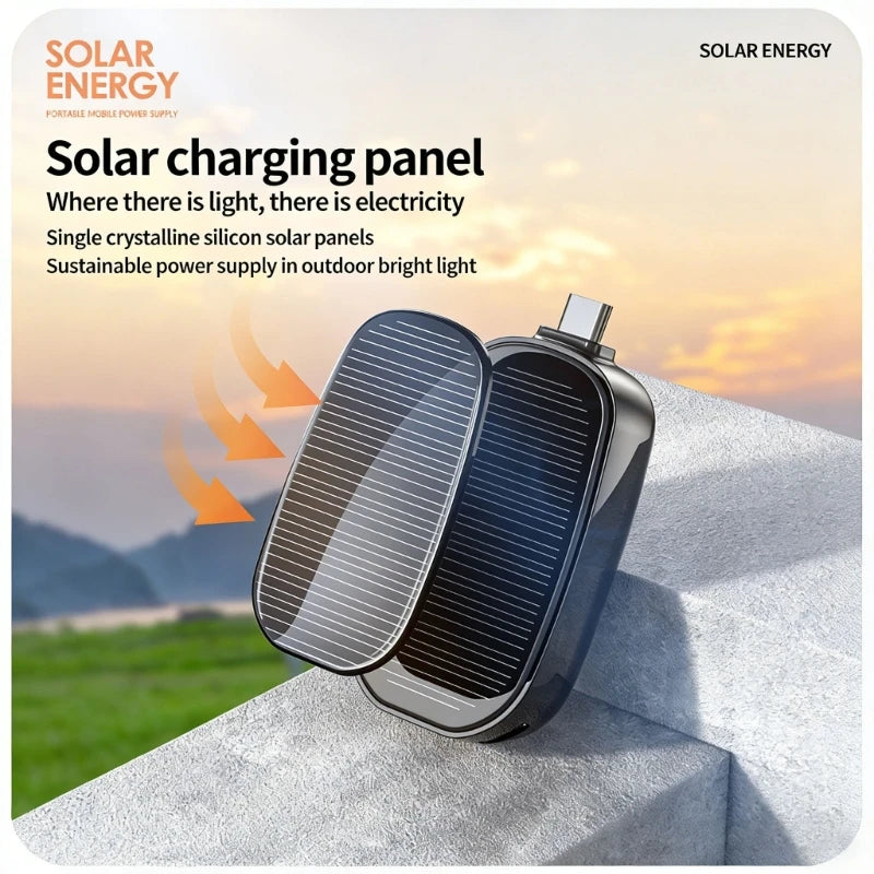 Mini Solar Power Bank – 1200mAh Keychain Solar Charger for Phones & Tablets, Emergency Backup