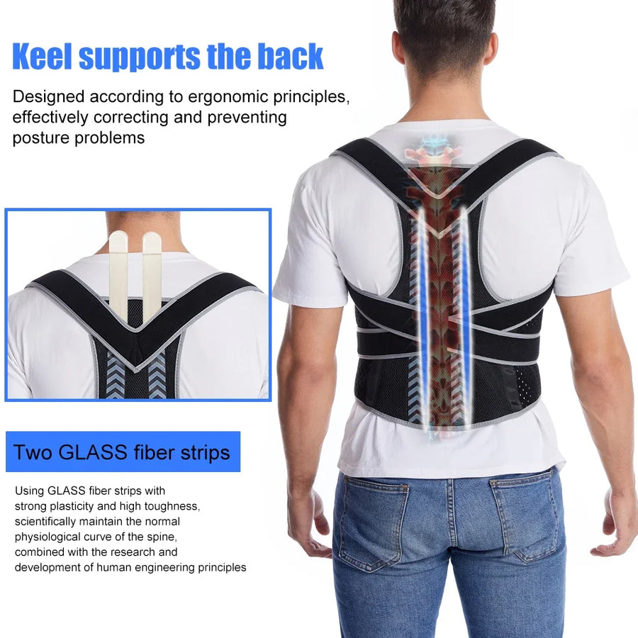 Posture Corrector for Back Pain – Adjustable Brace for Upper & Lower Back, Lumbar Support