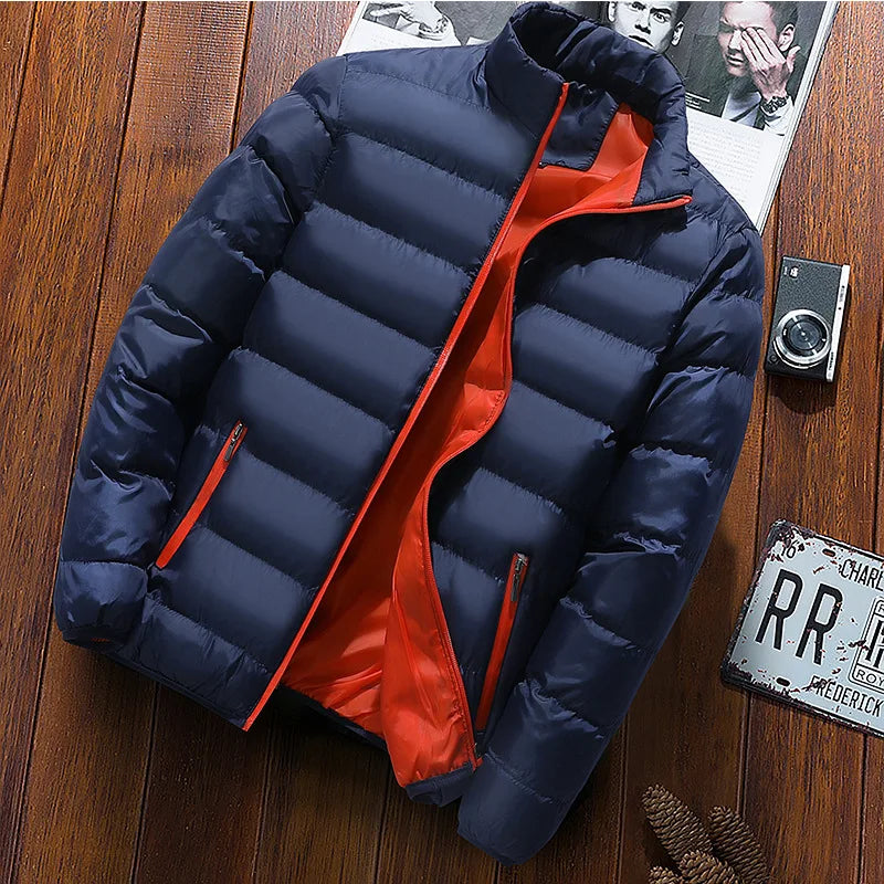 Men's winter jacket with stand collar, thick windbreaker coat