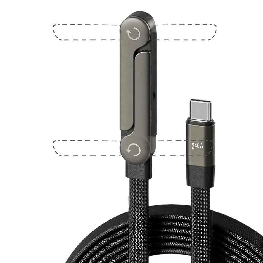 240W Type-C fast charging cable – black charging cable with USB-C connector and power rating details