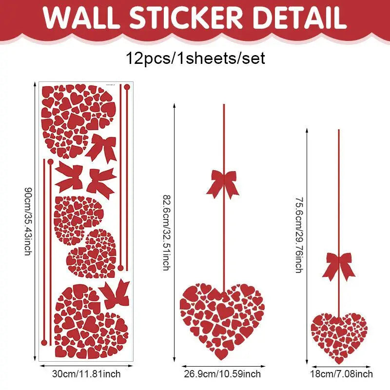 Valentine's Day Heart Stickers, Decorative Glass Window Decals