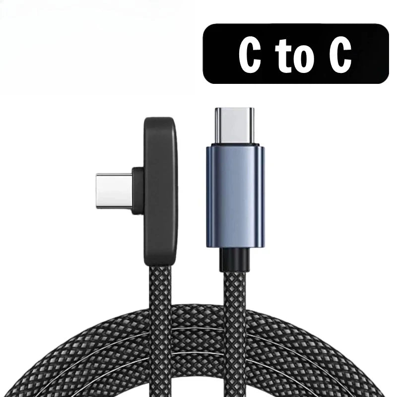 100W USB-C to USB-C fast charging cable with 90 degree right angle braided black cord