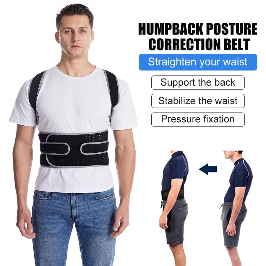 Posture Corrector for Back Pain – Adjustable Brace for Upper & Lower Back, Lumbar Support