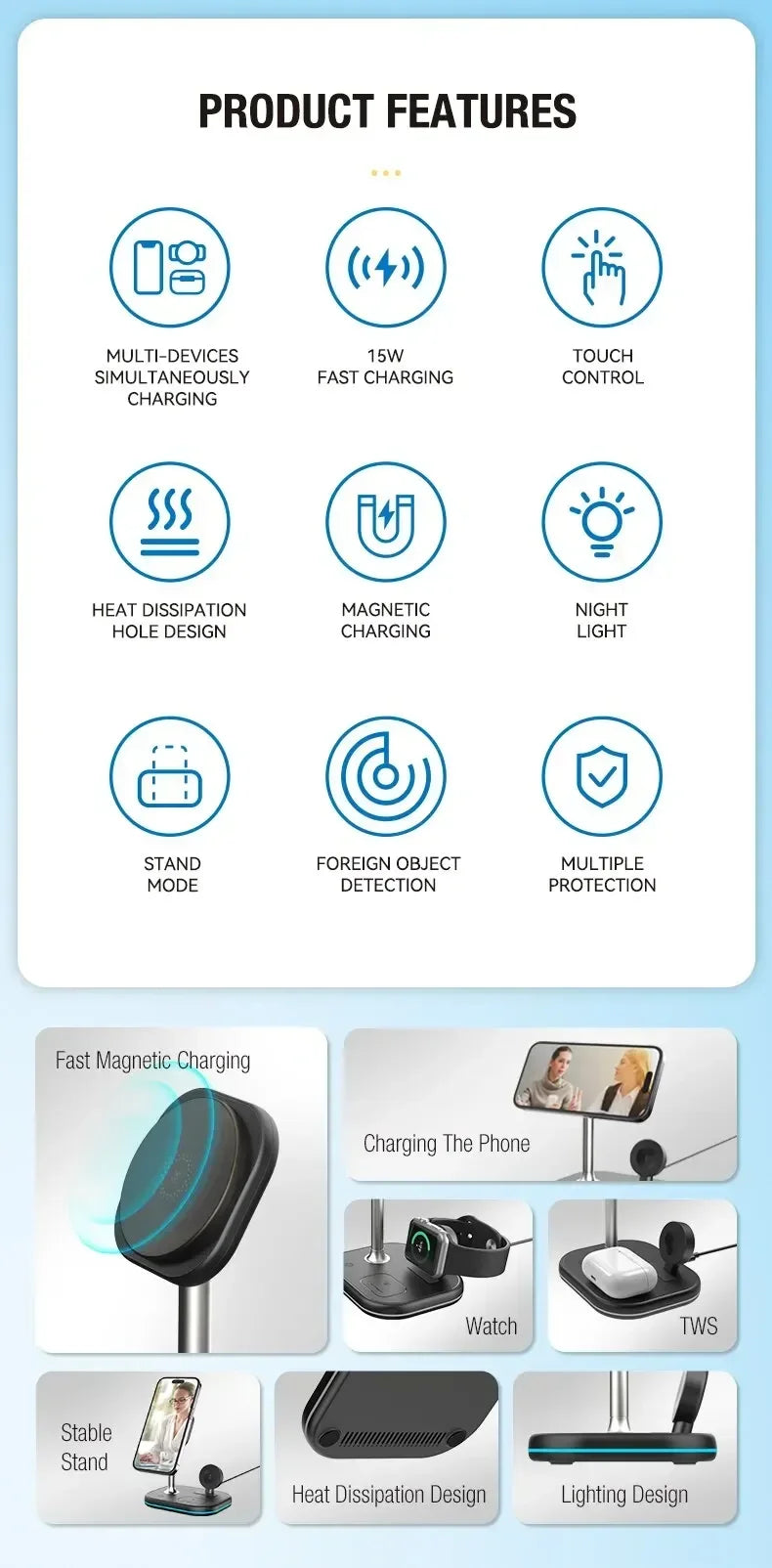 3-in-1 Wireless Charging Station – Fast Charge Phone, Watch & Earbuds