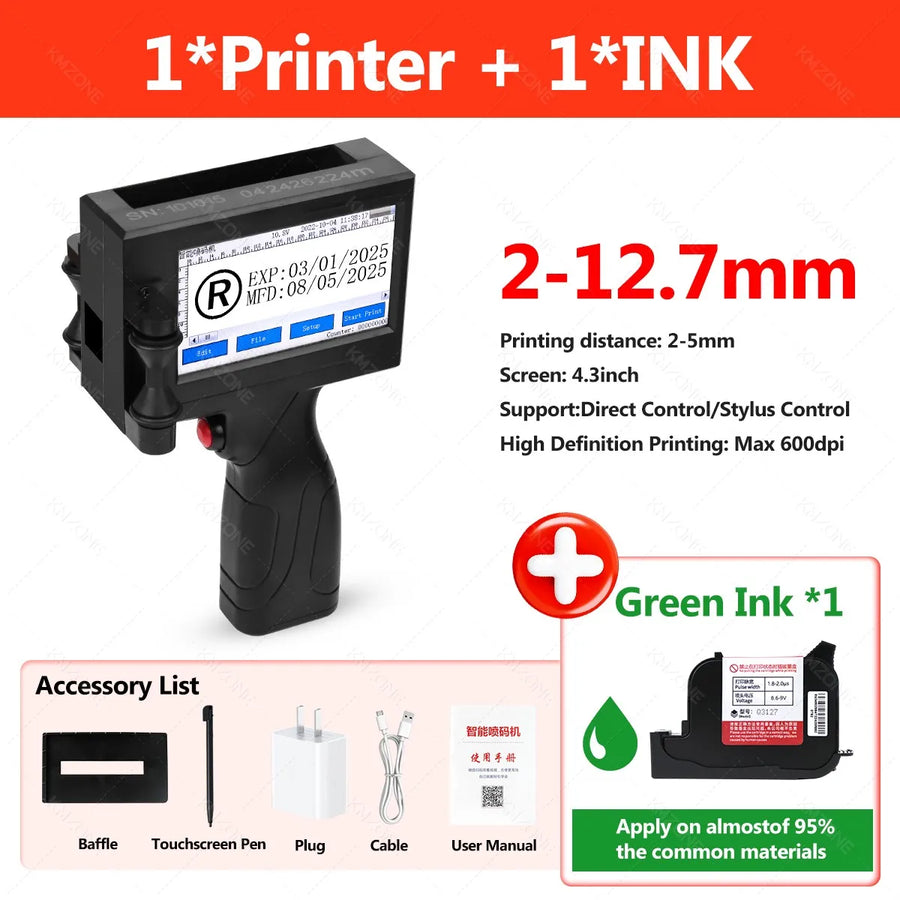 Portable handheld inkjet printer side view