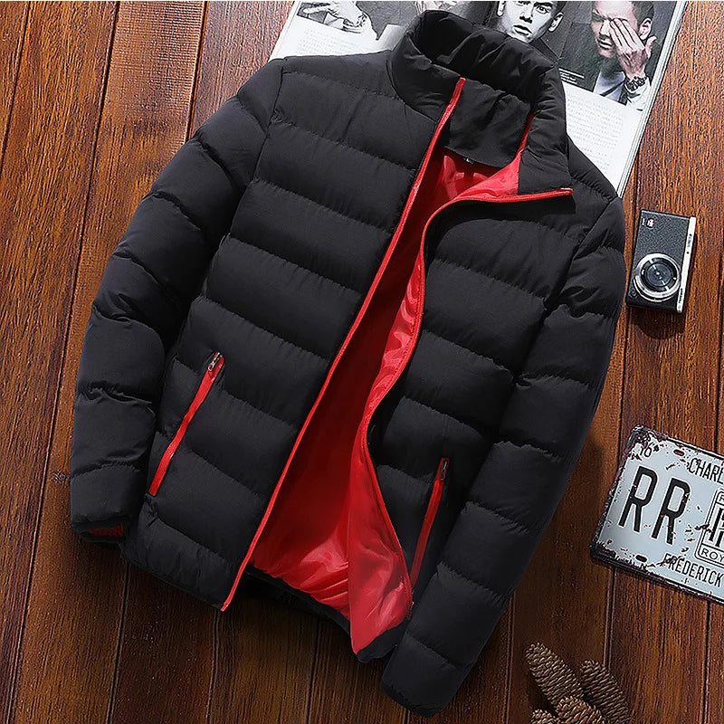 Men's winter jacket with stand collar, thick warm windbreaker coat