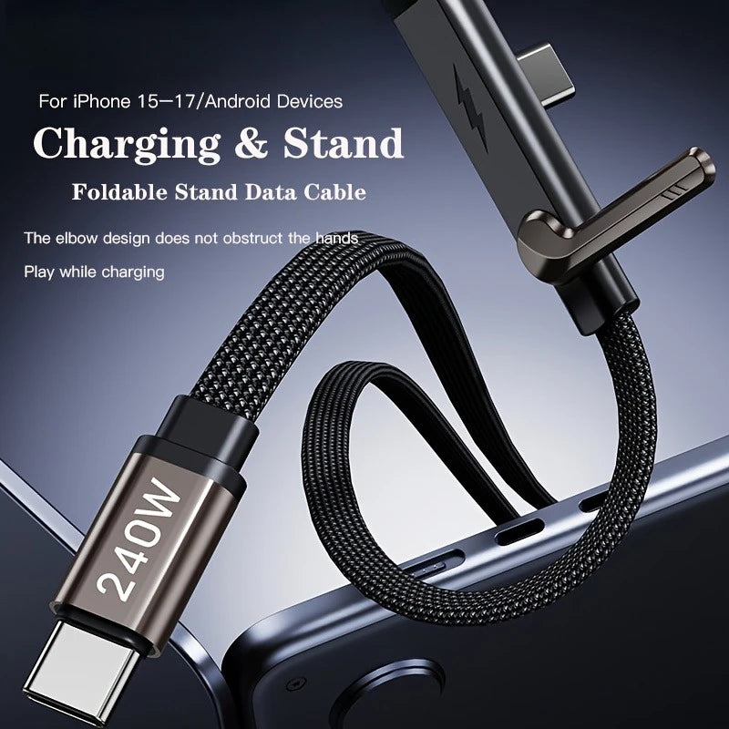 240W Foldable Stand Type-C Cable – Braided with Multi-Function Holder for iPhone