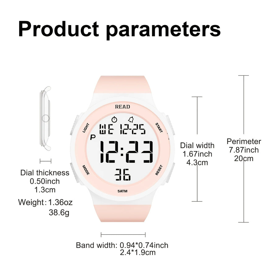 Women's LED Digital Watch, Waterproof Sport Watch with Silicone Band