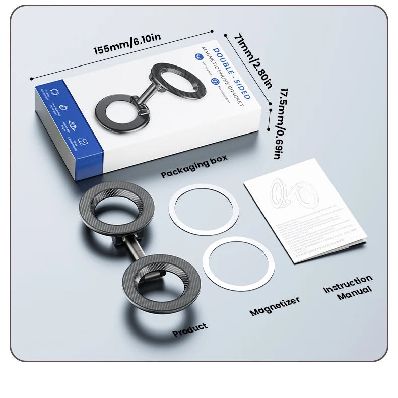 Dual-Ring MagSafe Phone Stand – Metal Tri-Fold, Double-Sided Strong Magnetic Holder