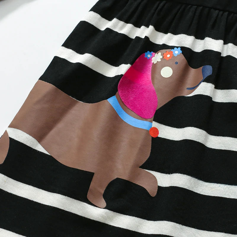 Baby Girls Long-Sleeve Dress – Cotton Striped Cartoon for Autumn/Spring