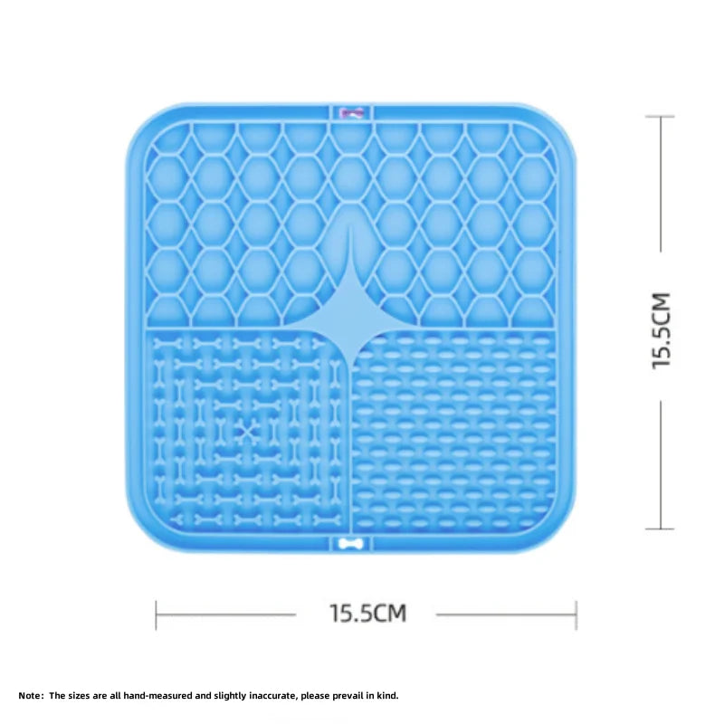 Blue silicone mat with textured surface and measurements on a white background