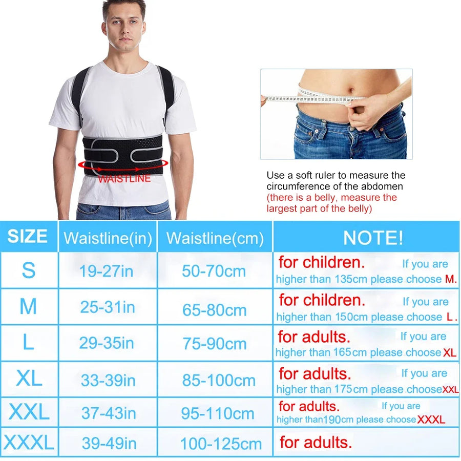 Posture Corrector for Back Pain – Adjustable Brace for Upper & Lower Back, Lumbar Support
