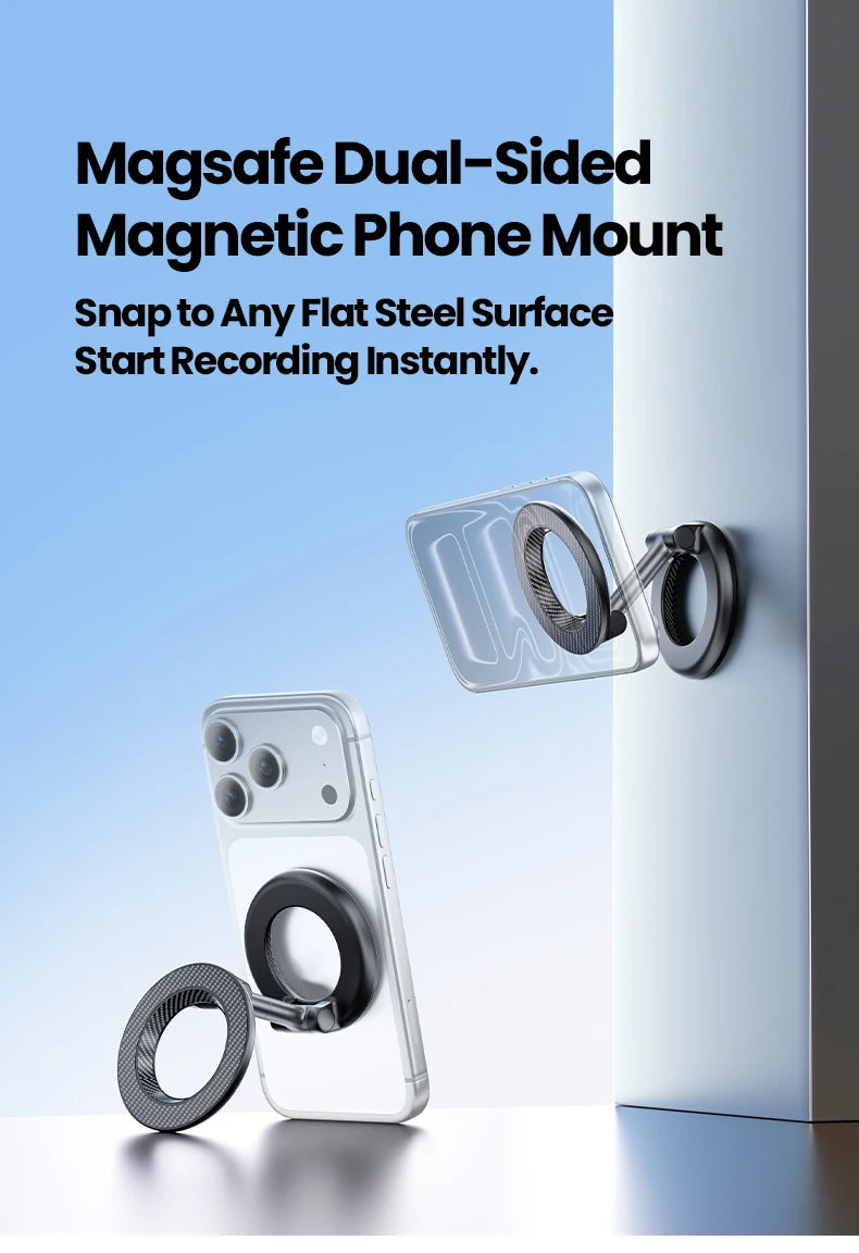 Dual-Ring MagSafe Phone Stand – Metal Tri-Fold, Double-Sided Strong Magnetic Holder