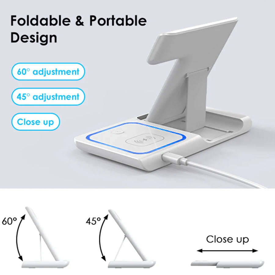 30W Foldable 3-in-1 Wireless Charging Station, Fast Charger for iPhone and Apple Watch