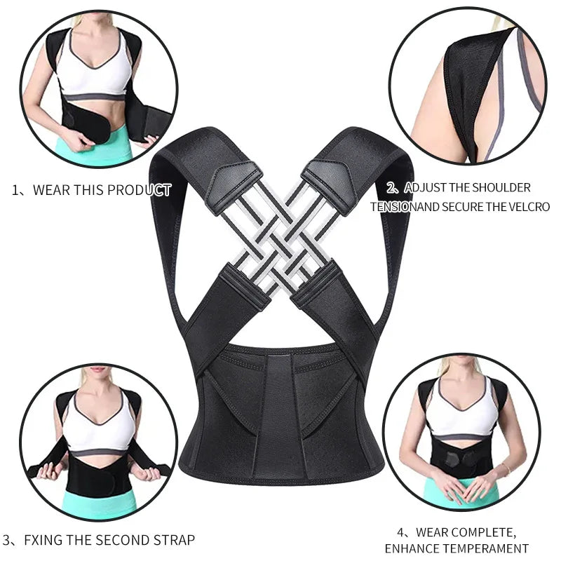 Posture Corrector for Men and Women – Adjustable Back Brace with Cross Straps, Upper & Lower Back