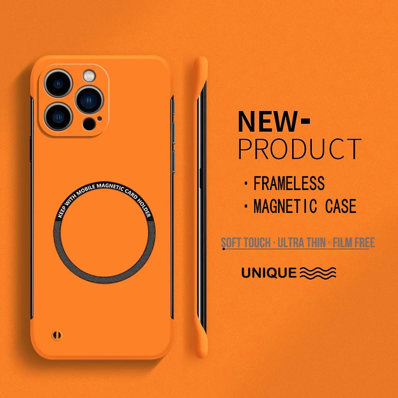 Ultra-Thin Matte Magnetic Phone Case for iPhone 14-17, Frameless Hard PC
