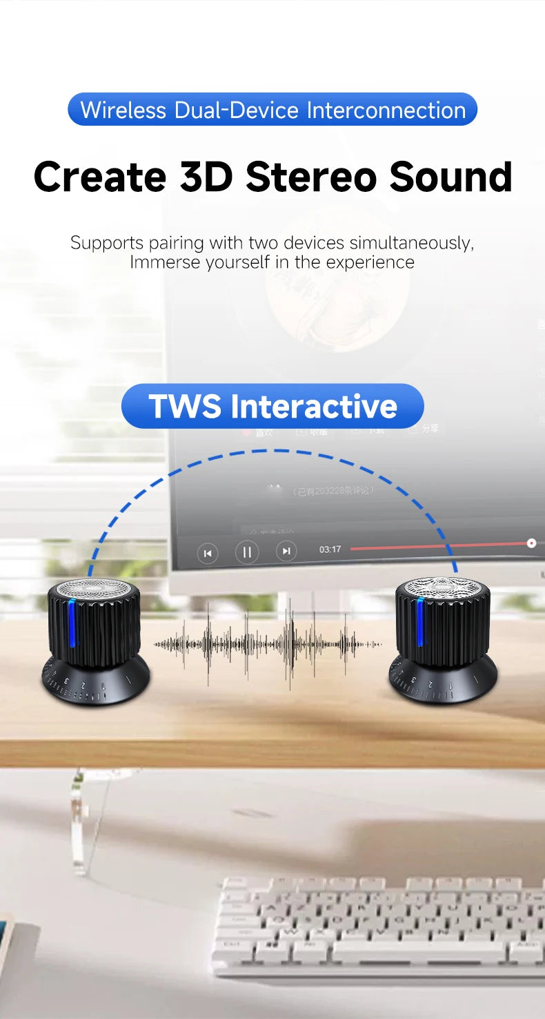 Portable Magnetic Bluetooth Speaker – Waterproof, Stereo Surround Sound with Subwoofer
