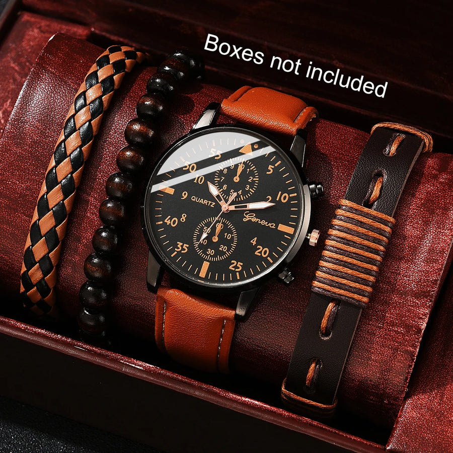 Men’s Hip-Hop Style Quartz Watch & Bracelet Set