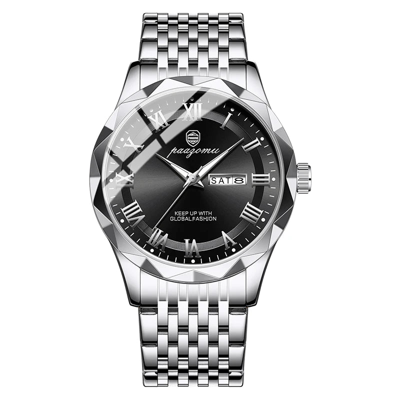 Men’s Minimalist Quartz Watch with Stainless Steel Case & Alloy Band