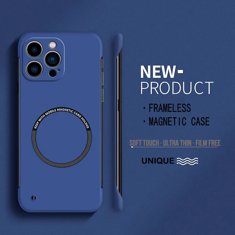 Ultra-Thin Matte Magnetic Phone Case for iPhone 14-17, Frameless Hard PC