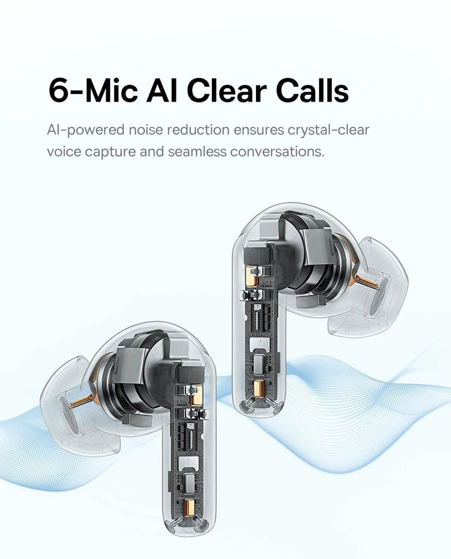 White wireless earbuds – 6-mic AI ENC clear calls