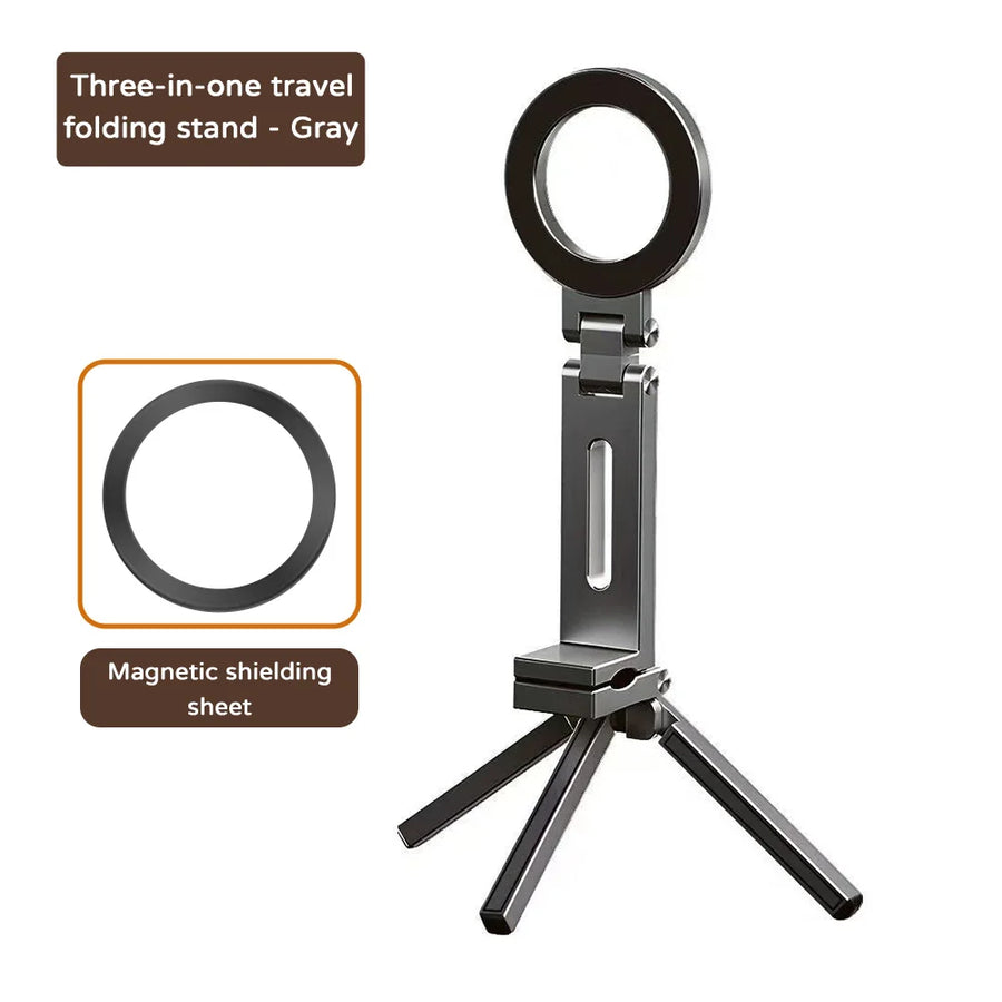 MagSafe Magnetic Phone Tripod – Foldable Selfie Stick Tripod with Detachable Legs, 360° Handheld Travel Stand for iPhone 17/16/15/14/13 Pro
