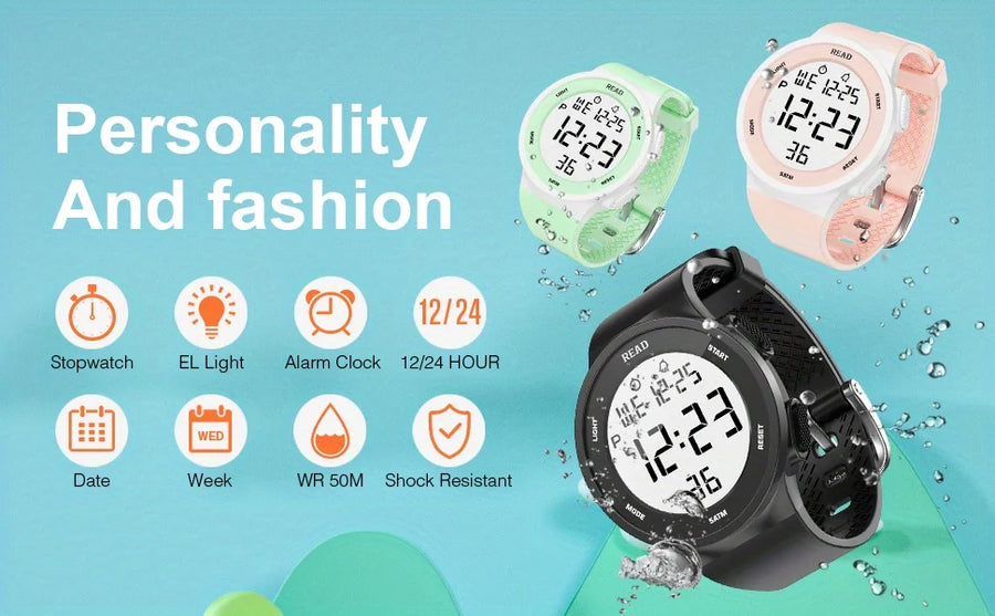 Women's LED Digital Watch, Waterproof Sport Watch with Silicone Band