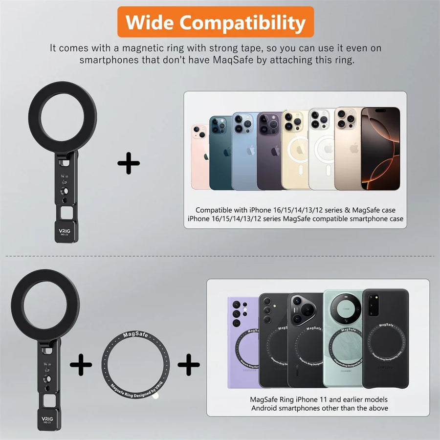 Magnetic Phone Tripod Mount – MagSafe Cold Shoe Mount with 1/4 Screw for iPhone & Android