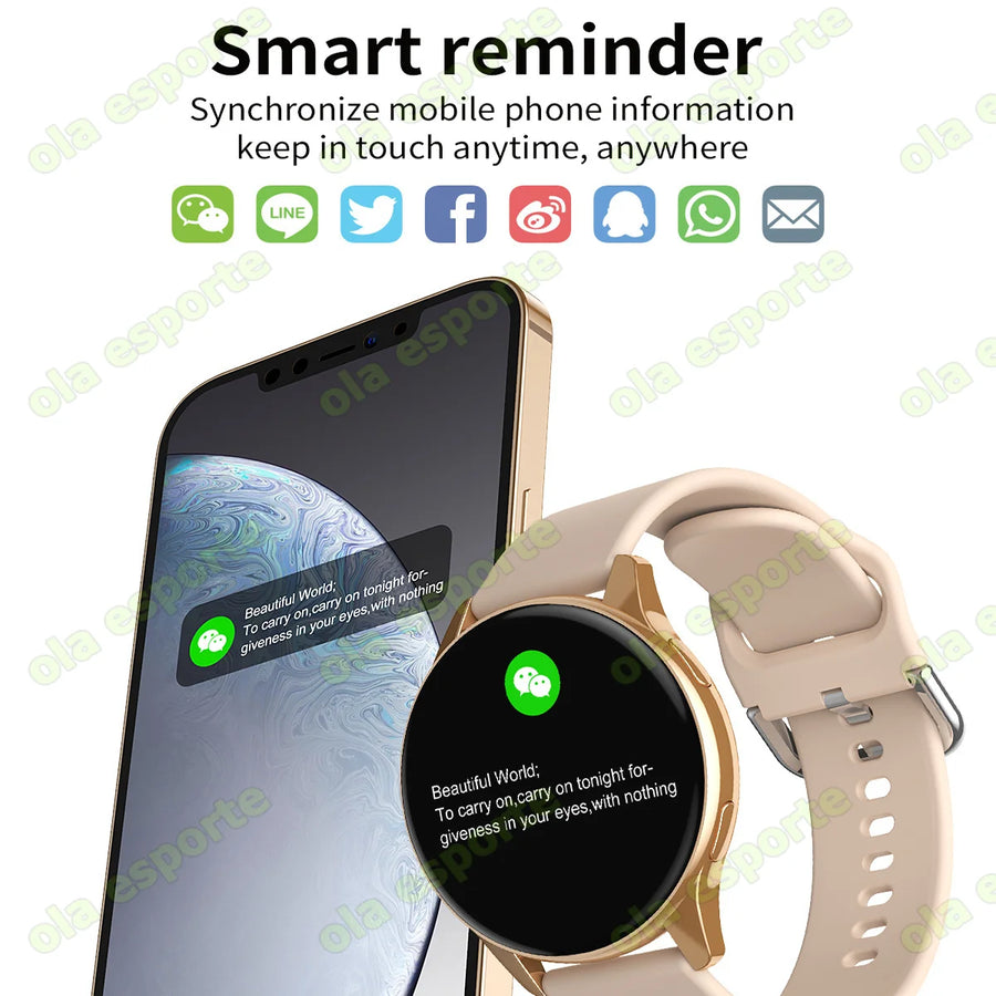 Women's Smart Watch 6 paired with smartphone showing information and social media sync